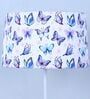White Metal-Iron Base Foldable Floor Lamps Butterfly Print Satin Shade