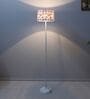 White Metal-Iron Base Foldable Floor Lamps Butterfly Print Satin Shade