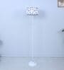 White Metal-Iron Base Foldable Floor Lamps Butterfly Print Satin Shade
