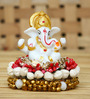 White Metal Lord Ganesha Idol on Decorative Handcrafted Plate