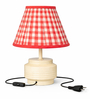 White Modern White Bedside Lamp with Red Check Shade