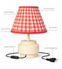 White Modern White Bedside Lamp with Red Check Shade
