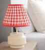 White Modern White Bedside Lamp with Red Check Shade