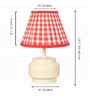 White Modern White Bedside Lamp with Red Check Shade