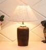 White Natural Fiber Shade Table Lamp With Brown Terracotta Base