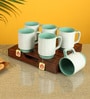White Pearl  Green  Ceramic (Set of 6) Tea Cups
