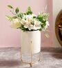 White Plastic Artificial Plant With Ceramic Pot And Golden Iron Stand