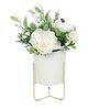 White Plastic Artificial Plant With Ceramic Pot And Golden Iron Stand