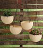 White Plastic Garden Essential Hanging Planter with Elegant Wicker Design with Chain 8 Inch