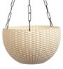 White Plastic Garden Essential Hanging Planter with Elegant Wicker Design with Chain 8 Inch