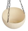 White Plastic Garden Essential Hanging Planter with Elegant Wicker Design with Chain 8 Inch