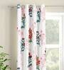 White Floral Polyester 5 Ft Light Filtering Eyelet Window Curtain