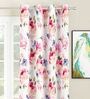 White Floral Polyester 5 Ft Light Filtering Eyelet Window Curtains (Set of 2)