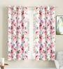 White Floral Polyester 5 Ft Light Filtering Eyelet Window Curtains (Set of 2)