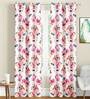 White Floral Polyester 7 Ft Light Filtering Eyelet Door Curtains (Set of 2)