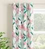 White Floral Polyester 7 Ft Light Filtering Eyelet Door Curtain