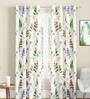 White Floral Polyester 7 Ft Light Filtering Eyelet Door Curtains (Set of 2)
