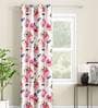 White Floral Polyester 7 Ft Light Filtering Eyelet Door Curtain