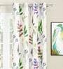 White Floral Polyester 7 Ft Light Filtering Eyelet Door Curtains (Set of 2)