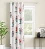 White Floral Polyester 7 Ft Light Filtering Eyelet Door Curtain