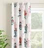 White Floral Polyester 7 Ft Light Filtering Eyelet Door Curtain