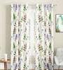 White Floral Polyester 9 Ft Light Filtering Eyelet Door Curtains (Set of 2)
