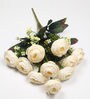 White Polyester Fabric Decorative Artificial Camellia Rose Flower Bunch