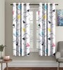 White Abstract Polyester 5 Ft Semisheer Eyelet Window Curtains (Set of 2)