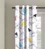 White Abstract Polyester 5 Ft Semisheer Eyelet Window Curtains (Set of 2)