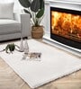 White Solid Polyester 3 ft x 5 ft Machine Made Carpet