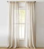 White Polyester Striped 5Ft Sheer Eyelet Window Curtains (Pack of 2)