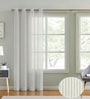 White Polyester Striped 9ft Sheer Eyelet Door Curtain
