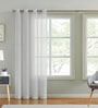 White Polyester Striped 9ft Sheer Eyelet Door Curtain