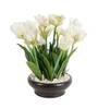 Polyester White Tulip Flower With Ceramic Pot Artificial Plants