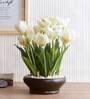 Polyester White Tulip Flower With Ceramic Pot Artificial Plants