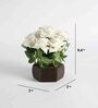 White Polyster Artificial Beautiful Velvet Rose Flower Plant With Wooden Hexagon Pot