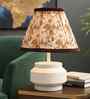 White Round Base Table Lamp with Printed Shade