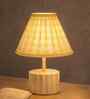White Round Base Table Lamp with Yellow Plaid Shade