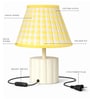White Round Base Table Lamp with Yellow Plaid Shade