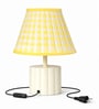 White Round Base Table Lamp with Yellow Plaid Shade