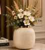 White Rounded Square Flower Vase for Home Decor, Iron, Matte Powder-Coated Finish