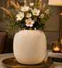 White Rounded Square Flower Vase for Home Decor, Iron, Matte Powder-Coated Finish
