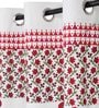 White Floral Cotton 7 Ft Semisheer Eyelet Door Curtain