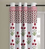 White Floral Cotton 7 Ft Semisheer Eyelet Door Curtain
