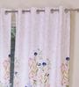 White Polyester Floral 5ft Semisheer Eyelet 2 Pcs Window Curtains