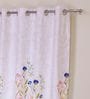 White Polyester Floral 5ft Semisheer Eyelet 2 Pcs Window Curtains