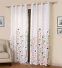 White Polyester Floral 7ft Semisheer Eyelet 2 Pcs Door Curtains