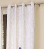 White Polyester Floral 7ft Semisheer Eyelet 2 Pcs Door Curtains