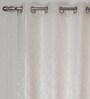White Floral Silk 5 Ft Light Filtering Eyelet Window Curtain