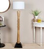 Shiny White Cotton Shade Club Floor Lamp With Mango wood Base